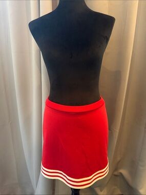University of Oklahoma Cheer Skirt. Red Women's A-Line Skirt with Striped Hem.